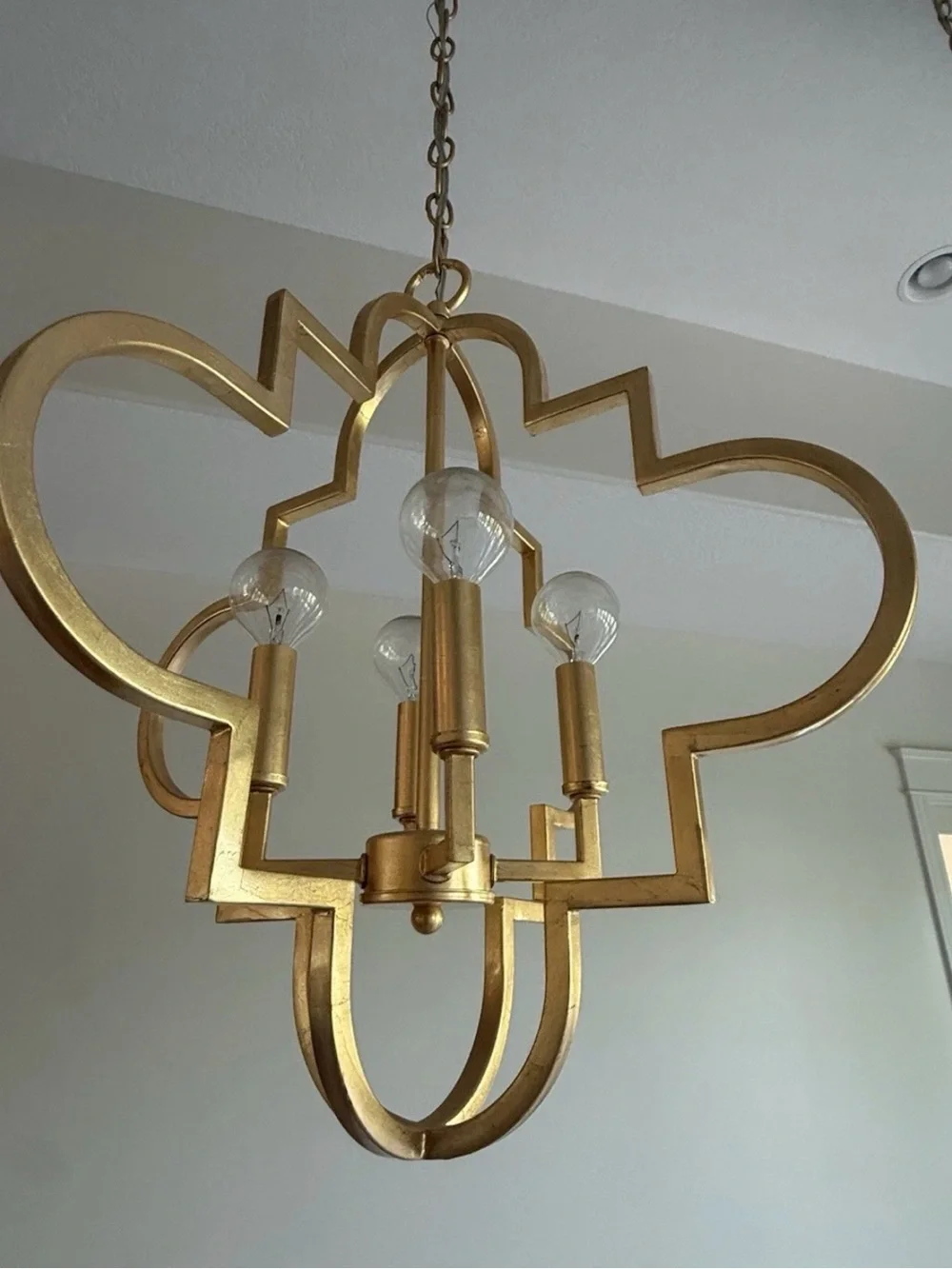Gold Multi-Pendant Lantern Chandelier - Elegant Quatrefoil Design